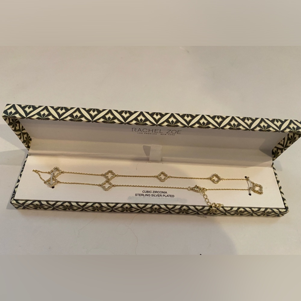Rachel Zoe Sterling silver plated hollow Clover Gold Necklace
